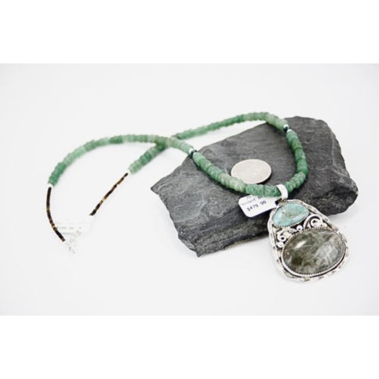 Handmade Certified Authentic Navajo .925 Sterling Silver Natural Jasper and Turquoise Native American Necklace & Pendant 370957783164