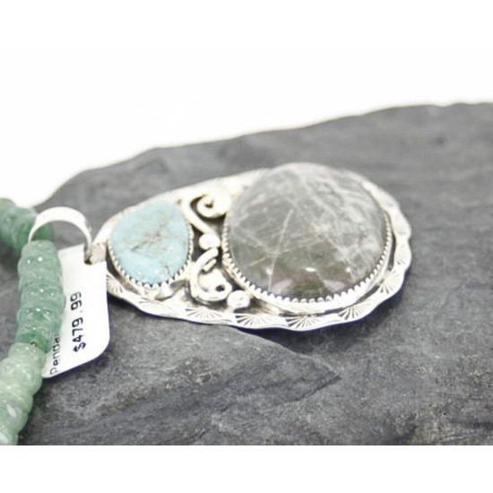 Handmade Certified Authentic Navajo .925 Sterling Silver Natural Jasper and Turquoise Native American Necklace & Pendant 370957783164