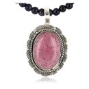 Handmade Certified Authentic Navajo .925 Sterling Silver Natural Jasper, Purple Goldstone and Turquoise Native American Necklace & Pendant 390776177508