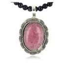 Handmade Navajo .925 Sterling Silver Turquoise, Pink Jasper and Purple Goldstone Necklace 15060-1-15948-2