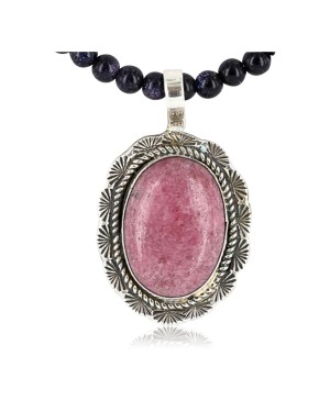 Handmade Certified Authentic Navajo .925 Sterling Silver Natural Jasper, Purple Goldstone and Turquoise Native American Necklace & Pendant 390776177508