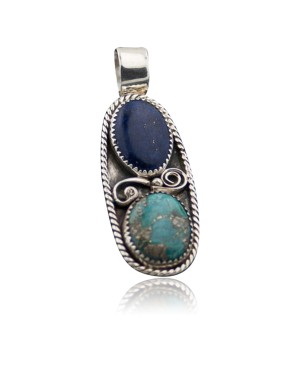 Handmade Certified Authentic Navajo .925 Sterling Silver Natural LAPIS and Turquoise Native American Necklace 370873793782