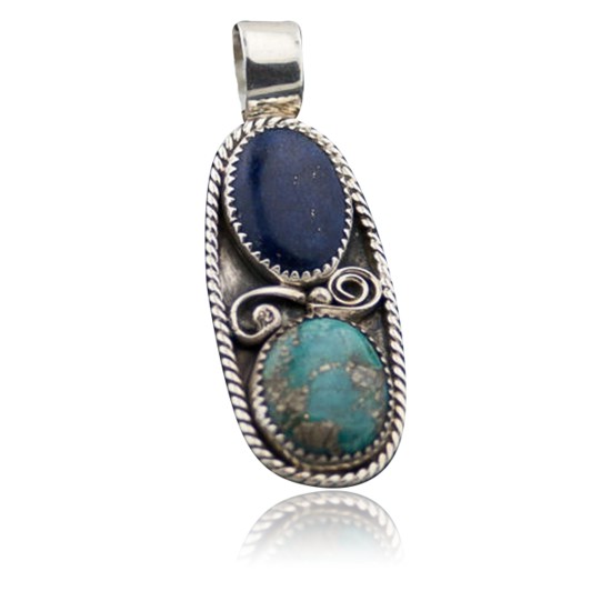 Handmade Certified Authentic Navajo .925 Sterling Silver Natural LAPIS and Turquoise Native American Necklace 370873793782