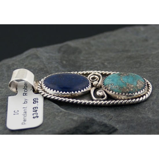 Handmade Certified Authentic Navajo .925 Sterling Silver Natural LAPIS and Turquoise Native American Necklace 370873793782