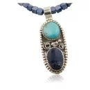 Handmade Navajo .925 Sterling Silver Natural LAPIS and Turquoise Native American Necklace 370878979648