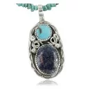 Handmade Navajo .925 Sterling Silver Natural Lapis and Turquoise Native American Necklace 370904624065