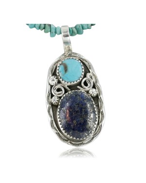 Handmade Certified Authentic Navajo .925 Sterling Silver Natural Lapis and Turquoise Native American Necklace 370904624065