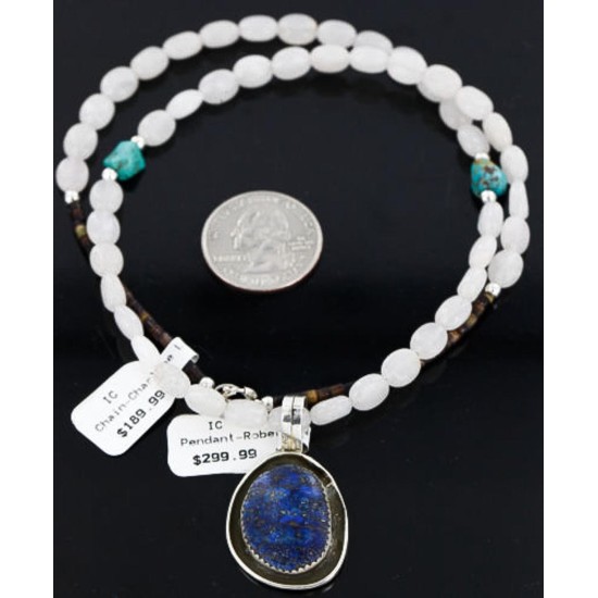 Handmade Certified Authentic Navajo .925 Sterling Silver Natural Lapis and Turquoise Native American Necklace 371020887247
