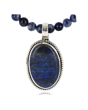Handmade Certified Authentic Navajo .925 Sterling Silver Natural LAPIS and Turquoise Native American Necklace 371021002012