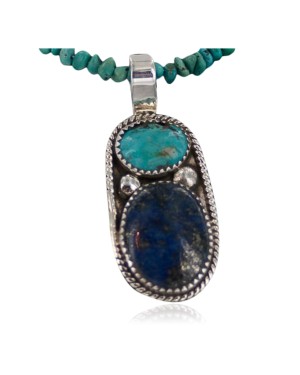 Handmade Certified Authentic Navajo .925 Sterling Silver Natural LAPIS and Turquoise Native American Necklace 390650208288