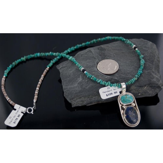 Handmade Certified Authentic Navajo .925 Sterling Silver Natural LAPIS and Turquoise Native American Necklace 390652383922