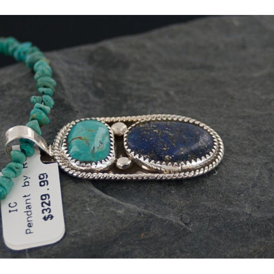 Handmade Certified Authentic Navajo .925 Sterling Silver Natural LAPIS and Turquoise Native American Necklace 390652383922