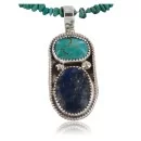 Authentic Navajo Native American Turquoise, Lapis and Onyx Sterling Silver Necklace