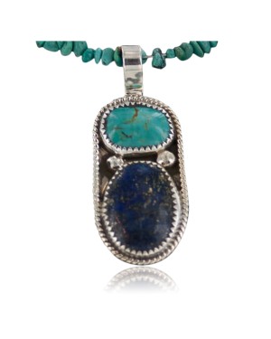 Handmade Certified Authentic Navajo .925 Sterling Silver Natural LAPIS and Turquoise Native American Necklace 390652383922