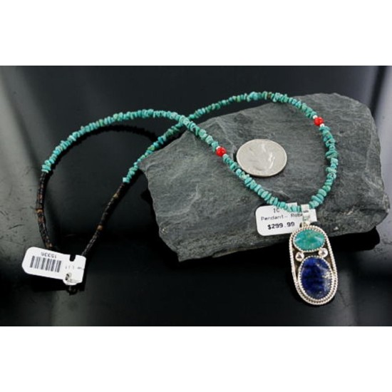 Handmade Certified Authentic Navajo .925 Sterling Silver Natural LAPIS and Turquoise Native American Necklace 390661800738