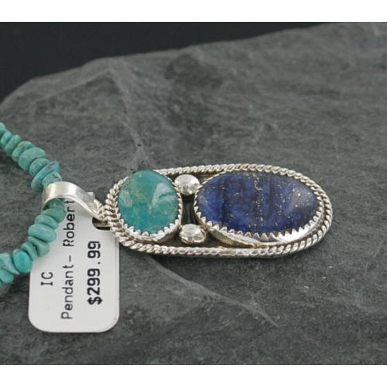 Handmade Certified Authentic Navajo .925 Sterling Silver Natural LAPIS and Turquoise Native American Necklace 390661800738