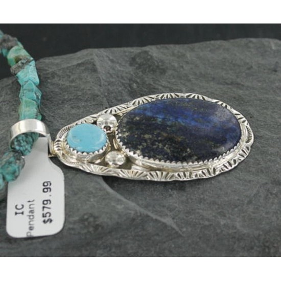 Handmade Certified Authentic Navajo .925 Sterling Silver Natural Lapis and Turquoise Native American Necklace 390677587361