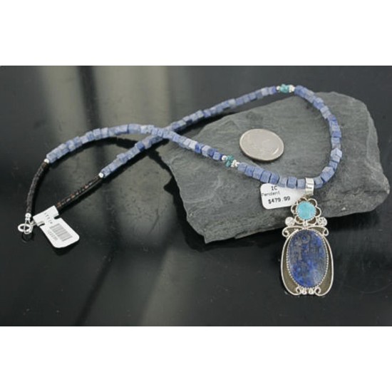 Handmade Certified Authentic Navajo .925 Sterling Silver Natural Lapis and Turquoise Native American Necklace 390679797429