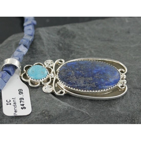 Handmade Certified Authentic Navajo .925 Sterling Silver Natural Lapis and Turquoise Native American Necklace 390679797429