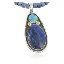 Handmade Navajo .925 Sterling Silver Natural Lapis and Turquoise Native American Necklace 390681811563