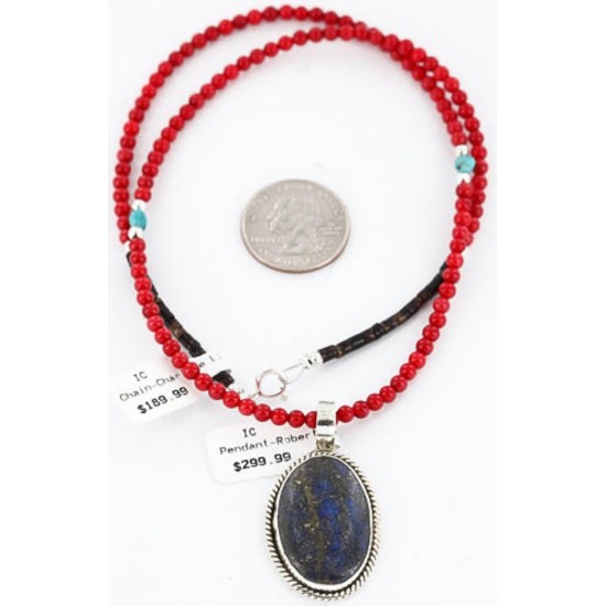 Handmade Certified Authentic Navajo .925 Sterling Silver Natural LAPIS and Turquoise Native American Necklace 390792513005