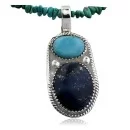 Handmade Navajo .925 Sterling Silver Natural LAPIS and Turquoise Native American Necklace & Pendant 370881781300