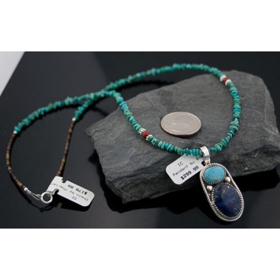 Handmade Certified Authentic Navajo .925 Sterling Silver Natural LAPIS and Turquoise Native American Necklace & Pendant 370881781300