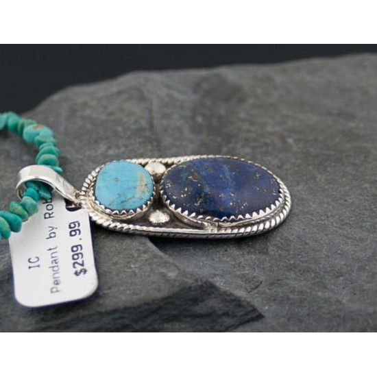 Handmade Certified Authentic Navajo .925 Sterling Silver Natural LAPIS and Turquoise Native American Necklace & Pendant 370881781300