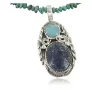 Handmade Navajo .925 Sterling Silver Natural Lapis and Turquoise Native American Necklace & Pendant 370897223728