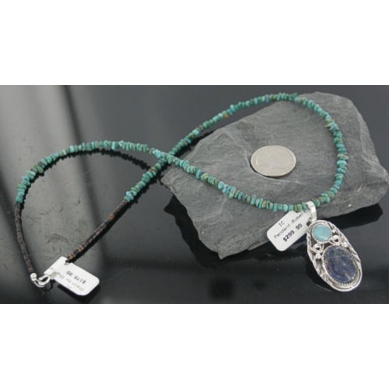 Handmade Certified Authentic Navajo .925 Sterling Silver Natural Lapis and Turquoise Native American Necklace & Pendant 370897223728