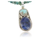 Handmade Certified Authentic Navajo .925 Sterling Silver Natural Lapis and Turquoise Native American Necklace & Pendant 370897802831