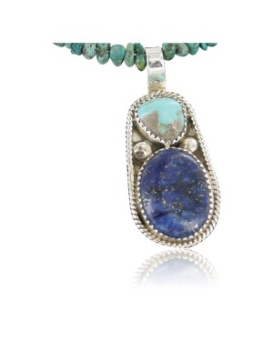 Handmade Certified Authentic Navajo .925 Sterling Silver Natural Lapis and Turquoise Native American Necklace & Pendant 370897802831