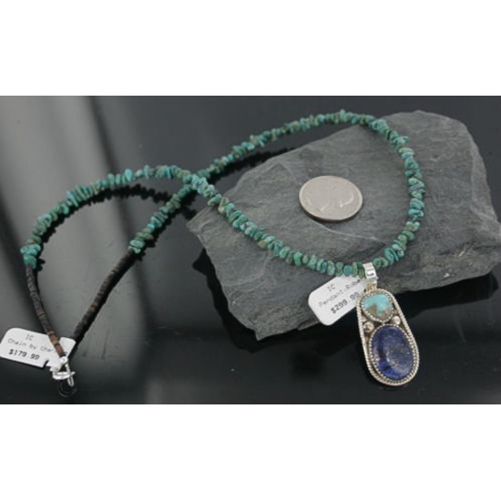 Handmade Certified Authentic Navajo .925 Sterling Silver Natural Lapis and Turquoise Native American Necklace & Pendant 370897802831