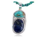 Handmade Navajo .925 Sterling Silver Natural Lapis and Turquoise Native American Necklace & Pendant 390651297460