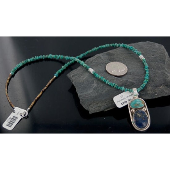 Handmade Certified Authentic Navajo .925 Sterling Silver Natural Lapis and Turquoise Native American Necklace & Pendant 390651297460