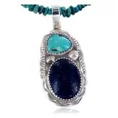 Handmade Navajo .925 Sterling Silver Natural Lapis and Turquoise Native American Necklace & Pendant 390655310509