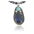 Handmade Navajo .925 Sterling Silver Natural Lapis and Turquoise Native American Necklace & Pendant 390679478582