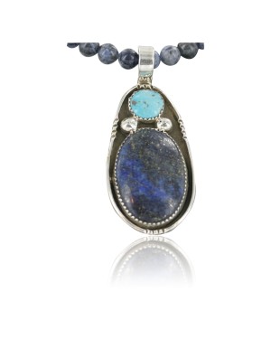 Handmade Certified Authentic Navajo .925 Sterling Silver Natural Lapis and Turquoise Native American Necklace & Pendant 390679478582