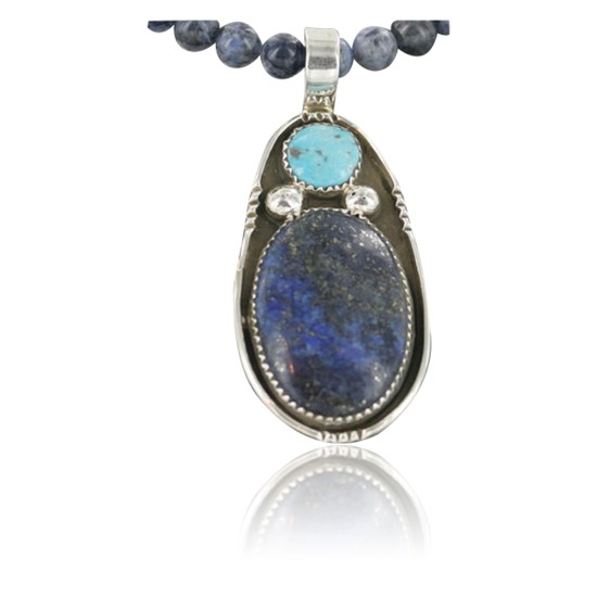 Handmade Certified Authentic Navajo .925 Sterling Silver Natural Lapis and Turquoise Native American Necklace & Pendant 390679478582