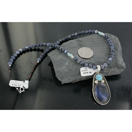Handmade Certified Authentic Navajo .925 Sterling Silver Natural Lapis and Turquoise Native American Necklace & Pendant 390679478582