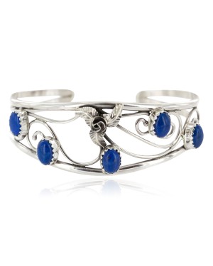 Handmade Certified Authentic Navajo .925 Sterling Silver Natural Lapis Lazuli Native American Bracelet 12946-1