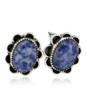Handmade Certified Authentic Navajo .925 Sterling Silver Natural Lapis Native American Cuff Links 19126