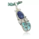 Handmade Navajo .925 Sterling Silver Natural Lapis, Pink Japer and Turquoise Native American Necklace & Pendant 370913551639