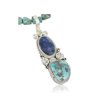 Handmade Certified Authentic Navajo .925 Sterling Silver Natural Lapis, Pink Japer and Turquoise Native American Necklace & Pendant 370913551639