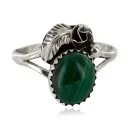 Handmade Navajo .925 Sterling Silver Natural Malachite Native American Ring Size 8 26203-3