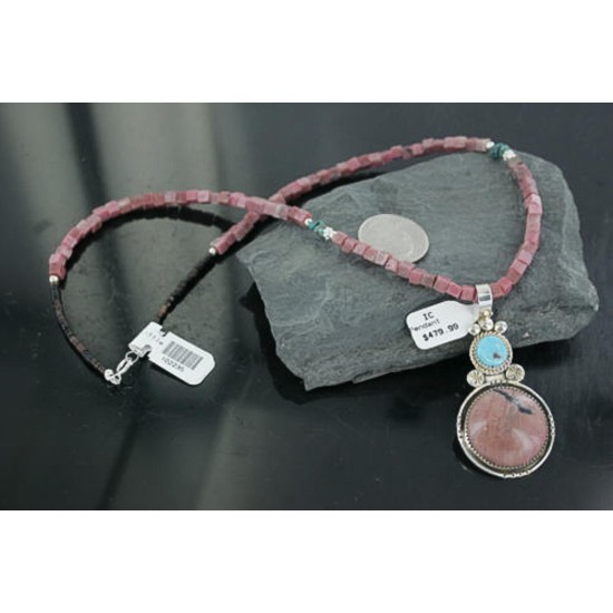 Handmade Certified Authentic Navajo .925 Sterling Silver Natural Pink Jasper and Turquoise Native American Necklace & Pendant 370918957954 Handmade Certified Authentic Navajo .925 Sterling Silver Natural Pink Jasper and Turquoise Native American Necklace & Pendant 370918957954