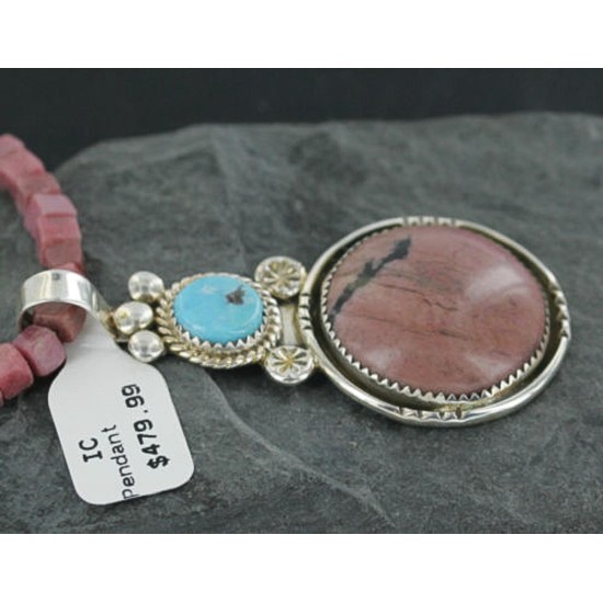 Handmade Certified Authentic Navajo .925 Sterling Silver Natural Pink Jasper and Turquoise Native American Necklace & Pendant 370918957954 Handmade Certified Authentic Navajo .925 Sterling Silver Natural Pink Jasper and Turquoise Native American Necklace & Pendant 370918957954