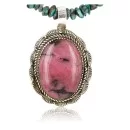 Handmade Navajo .925 Sterling Silver Natural Pink Jasper and Turquoise Native American Necklace & Pendant 390829334023