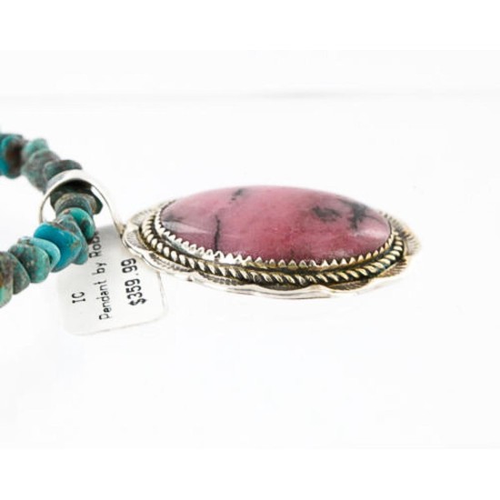 Handmade Certified Authentic Navajo .925 Sterling Silver Natural Pink Jasper and Turquoise Native American Necklace & Pendant 390829334023
