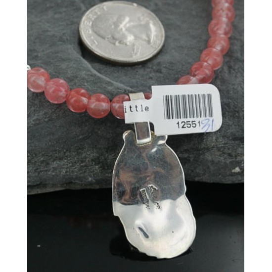 Handmade Certified Authentic Navajo .925 Sterling Silver Natural Pink Quartz & Turquoise Native American Necklace & Leaf Pendant 390670606590